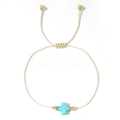Adjustable Rainbow Dyed Shell Cross Braided Bead Bracelets for Women DZ6787-2-1