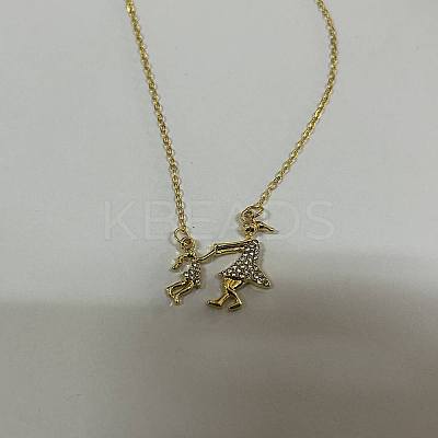 Alloy Full Crystal Rhinestone Mother and Daughter Pendant Necklaces FS-WG340FE-03-1