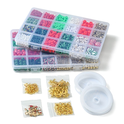 Christmas DIY Polymer Clay & Acrylic & Glass Beads: Bracelets Making Kits DIY-FS0007-99-1