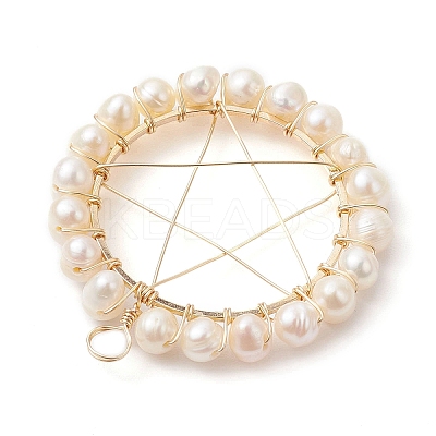 Natural Cultured Freshwater Pearl Round Beaded Ring Pendants PALLOY-JF02616-01-1