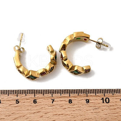 C-Shaped 304 Stainless Steel Cubic Zirconia Stud Earrings EJEW-C169-01G-1
