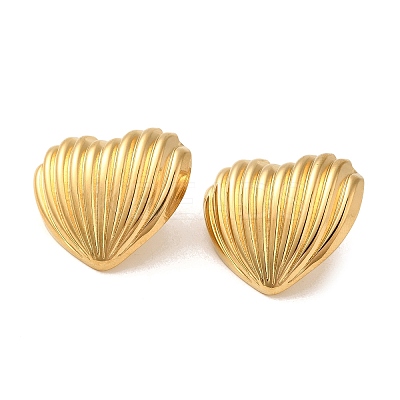 Texture Heart 304 Stainless Steel Stud Earrings for Women EJEW-U003-08G-1