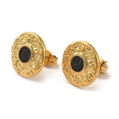 Ion Plating(IP) 304 Stainless Steel Flat Round Stud Earrings EJEW-C114-10A-G-1