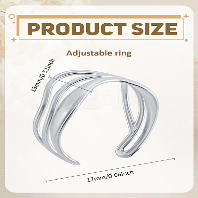 1Pc 304 Stainless Steel Wave Wire Wrap Open Cuff Ring for Women RJEW-LP0002-21-1