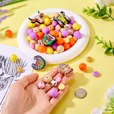 101Pcs Cattle Theme Silicone Focal Beads SIL-TA0002-60-1