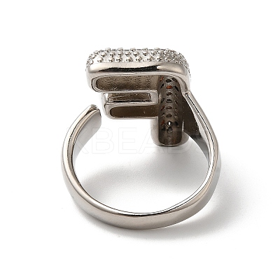 Letter Brass Micro Pave Clear Cubic Zirconia Open Cuff Ring for Women RJEW-N046-03F-P-1