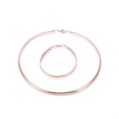 304 Stainless Steel Choker Necklaces and Bangles Jewelry Sets SJEW-L144-A01-RG-1