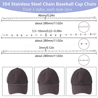 6Pcs 3 Styles 304 Stainless Steel Chain Baseball Cap Chain AJEW-SC0003-56-1