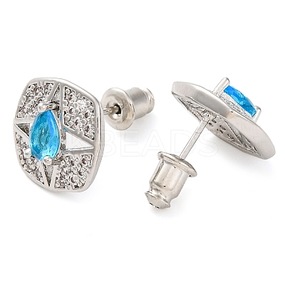Brass Pave Cubic Zirconia Square Stud Earrings for Women EJEW-I304-27P-1