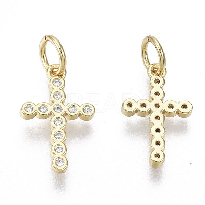 Brass Micro Pave Cubic Zirconia Tiny Cross Charms ZIRC-R109-019G-NF-1