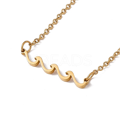 304 Stainless Steel Wave Pendant Necklace with Cable Chains for Women NJEW-I119-01G-1