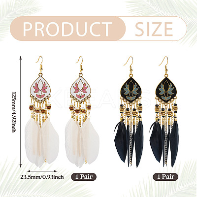 2 Pairs 2 Colors Bohemian Alloy Feather Dangle Earrings EJEW-TA0001-78B-1