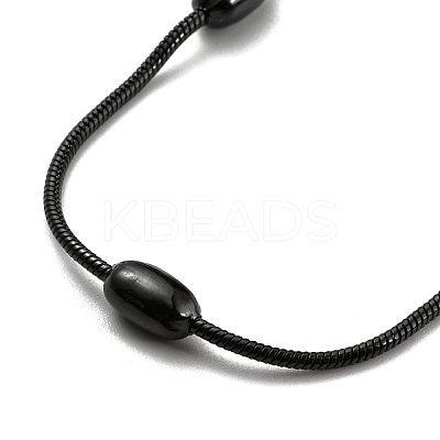 304 Stainless Steel Round Snake Chain Necklace with Oval Beaded NJEW-E098-04EB-1