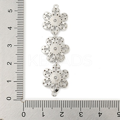 Brass Pave Clear Cubic Zirconia Three Flower Links Connector Charms KK-P277-61P-1