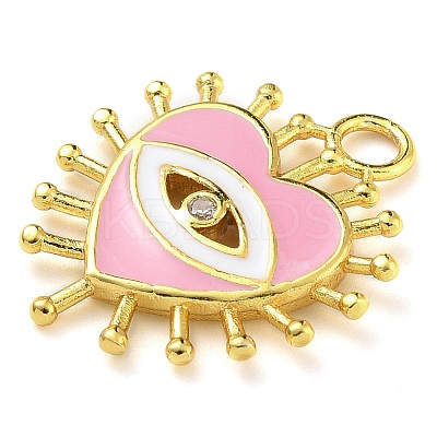 Rack Plating Brass Micro Pave Clear Cubic Zirconia with Enamel Pendants KK-G515-14G-1
