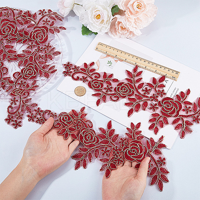 Flower Polyester Embroidery Lace Appliques DIY-WH20011-03E-1