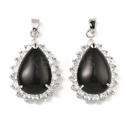 Natural Obsidian & Rhinestone Pendants G-K338-31P-10-1