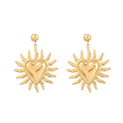 Sun with Heart 304 Stainless Steel Dangle Stud Earrings EJEW-K323-01G-1