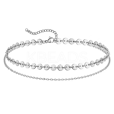 Summer Beach 201 Stainless Steel Disc Sequin Link Chain Double Layer Anklets for Women FS-WG8E132-03-1