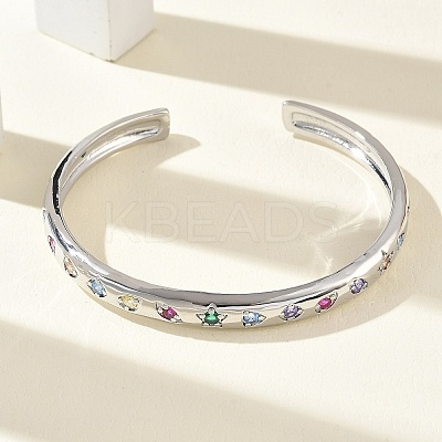 Brass Micro Pave Cubic Zirconia Cuff Bangles for Women BJEW-A172-02P-1