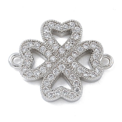 Rack Plating Brass Micro Pave Clear Cubic Zirconia Clover Connector Charms KK-A234-042P-1