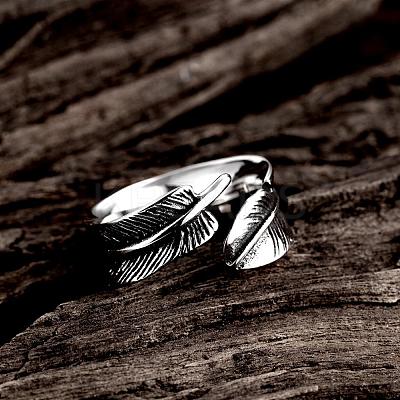 Fashionable Unisex 316L Surgical Stainless Steel Feather Cuff Rings RJEW-BB09945-8-1