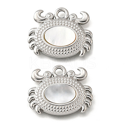 304 Stainless Steel Pave Natural White Shell Pendants STAS-C122-21B-02P-1