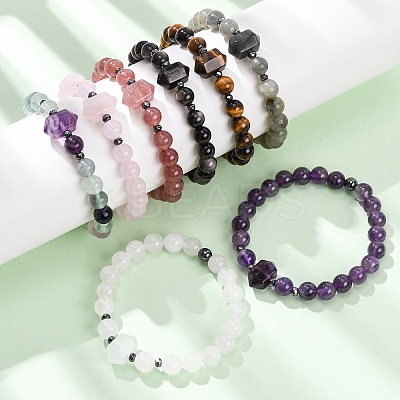 Natural Mixed Gemstone Beaded Stretch Bracelet for Women BJEW-A145-01-1