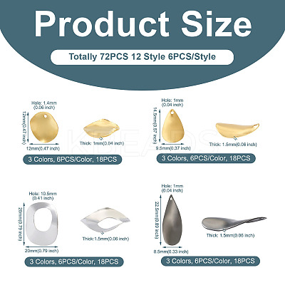 72Pcs 12 Style Brass Pendants FIND-SW0001-24-1