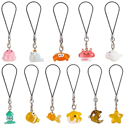 Sea Animals Resin Pendant Mobile Straps HJEW-SW00036-1
