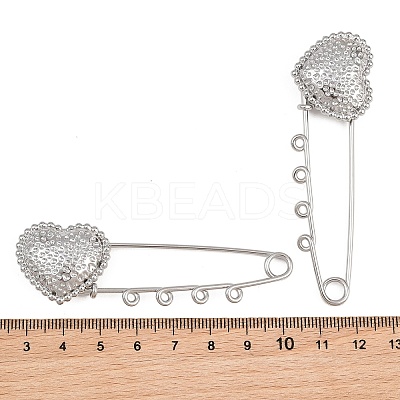 Hammered Heart 304 Stainless Steel Safety Pins Brooch Findings SA-CBA098D-15D-P04-1