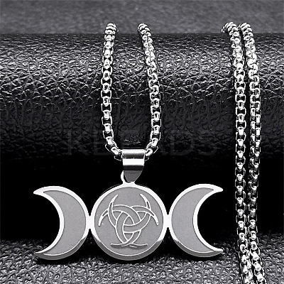 Non-Tarnish 201 Stainless Steel Triple Moon Pendant Necklaces NJEW-P293-06P-1