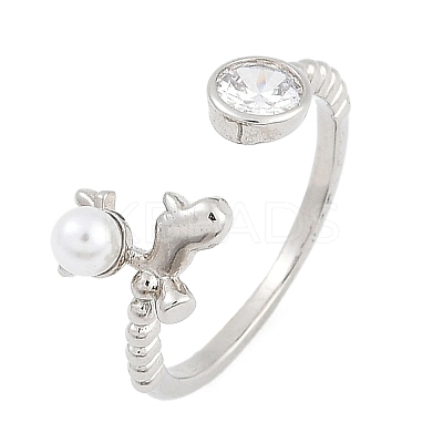 Dolphin Brass Micro Pave Cubic Zirconia Cuff Rings for Women RJEW-K240-10P-1