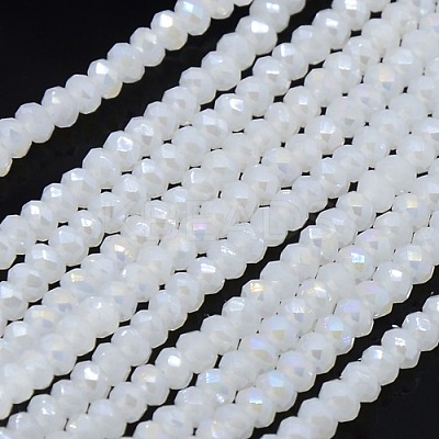 Imitation Jade Electroplate Glass Faceted Rondelle Beads Strands GLAA-F025-C01-1
