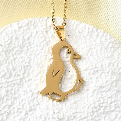 304 Stainless Steel Laser Cut Penguin Pendant Necklaces for Women Men NJEW-Q032-01C-G-1