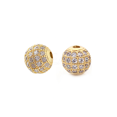 CZ Brass Micro Pave Grade AAA Clear Color Cubic Zirconia Round Beads KK-O065-6mm-05G-NR-1