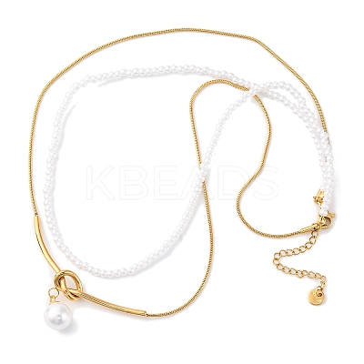 304 Stainless Steel Double Layered Necklaces NJEW-R026-28G-1