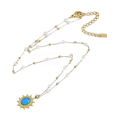Dyed Synthetic Turquoise Oval Pendant Necklaces NJEW-I129-07G-1