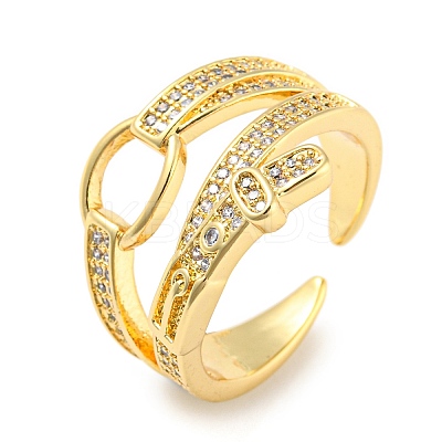 Rack Plating Brass Micro Pave Cubic Zirconia Open Cuff Ring for Women RJEW-F153-02G-1