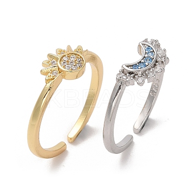 2Pcs 2 Style Cubic Zirconia Open Cuff Rings Set LS-RJEW-B050-01-1