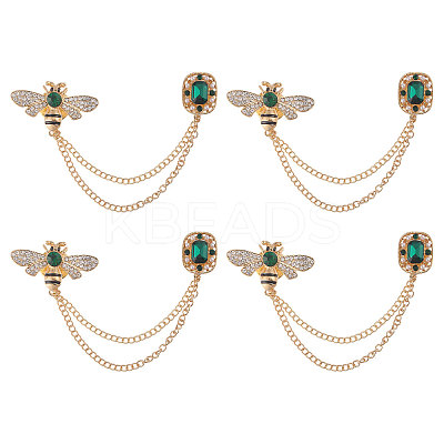 4Pcs Rhinestone Bee & Rectangle Hanging Chain Brooch JEWB-CA0001-69-1