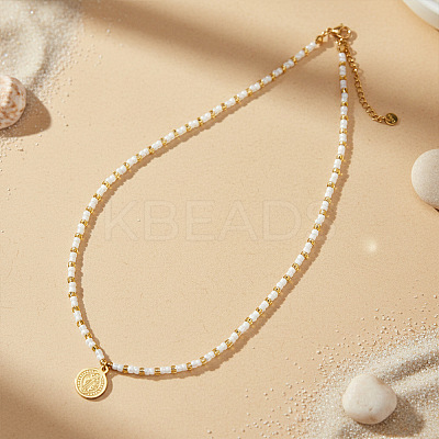 304 Stainless Steel Saint Benedict Medal Pendant Glass and Brass Beaded Short Necklaces for Women Daily Wear LS-AB8901-1