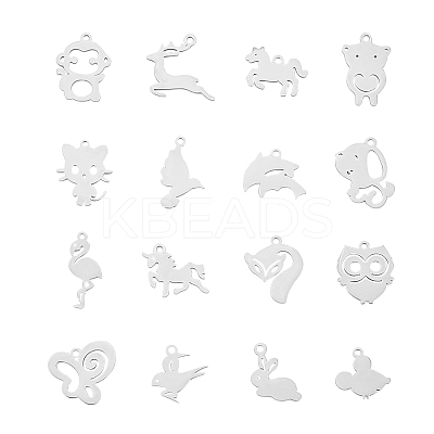 32Pcs 16 Style 201 Stainless Steel Pendants STAS-UN0024-41-1