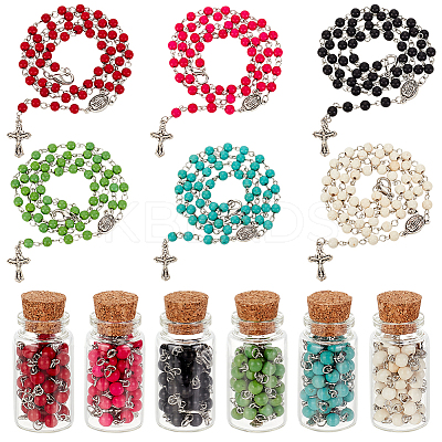 6Pcs 6 Color Round Synthetic Turquoise Rosary Bead Necklaces Set NJEW-AB00003-1