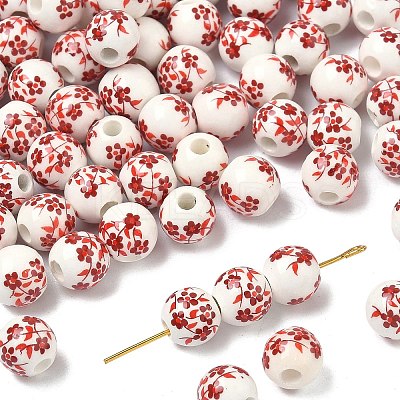 Floral Printed Porcelain Beads PORC-M531-2-1