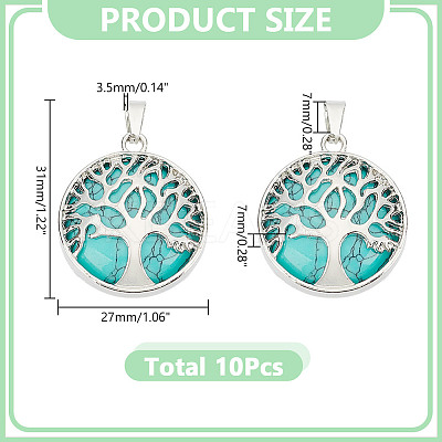 10Pcs Synthetic Turquoise Flat Round Pendants G-AR0006-25A-1