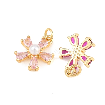Brass Micro Pave Cubic Zirconia with Plastic Pearls Pendants KK-Z145-08G-1