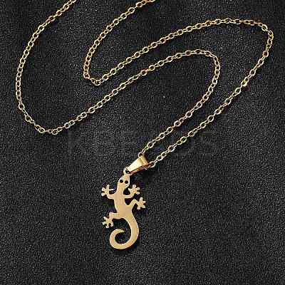 Gecko 201 Stainless Steel Pendant Necklaces & Stud Earrings Sets for Women SJEW-Q025-07G-1