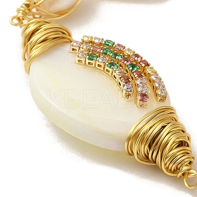 Oval Natural Pearl & Shell Link Bracelet with Colorful Rhinestone BJEW-C051-15G-1