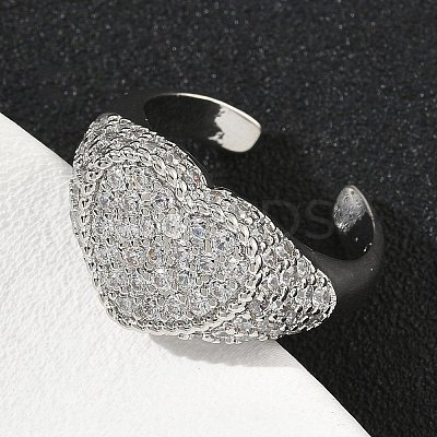 Heart Brass Micro Pave Cubic Zirconia Cuff Rings for Women RJEW-A069-11P-01-1